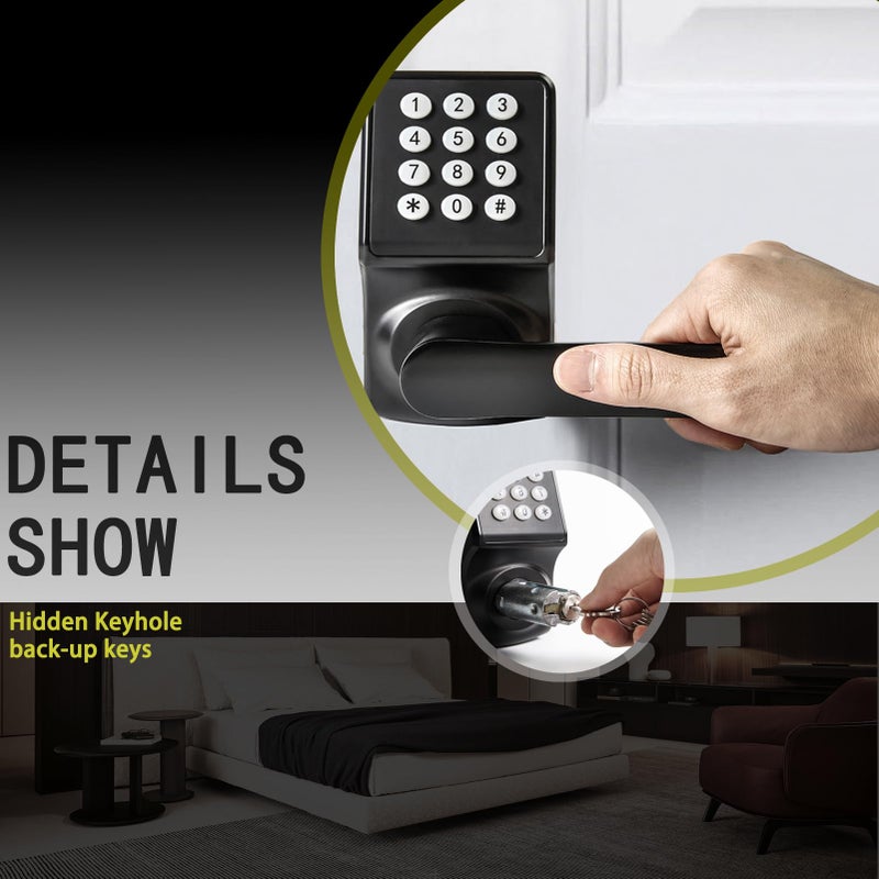 Cielsa Dawn Keypad Door Lock with Handle, Digital Door Lock with Keypad Set,Keyless Entry Door Lock with Handle-IC Card and Anti-peep Password- Easy Installation for Home, Hotel-Matte Black-2PACK Set - Image 3